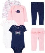 Simple Joys by Carter's baby-girls 6-piece Bodysuits (Short and Long Sleeve) and Pants Set - Image 2