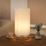 Small Bedside Night Table Lamp for Bedroom, Minimalist Nightstand Lamp with Round Fabric Linen Shade, Study Reading Desk Lamp for Kids Room, Living Room, College Dorm, Home, Office - Image 2