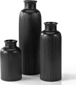 Small Black Ceramic Vase Set of 3, Boho Modern Black Flower Vase Room Decor, Farmhouse Decor, Vases for Your Kitchen, Bathroom, Bedroom, Living Room, Office&Shelf Centerpiece Table Decorations - Image 2