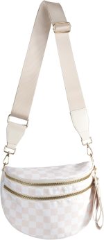 Spacious Checkered Nylon Crossbody Bag Bum Bag Checkered Handbags Wallets for Women - Image 2