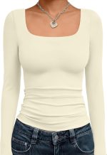 Trendy Queen Womens Long Sleeve Shirts Crop Tops Fall Fashion 2025 Square Neck Going Out Basics Tees Y2k Clothes - Image 2