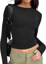 Trendy Queen Womens Long Sleeve T Shirts Fall Fashion 2025 Basic Crop Tops Going Out Outfits Y2k Clothes - Image 2