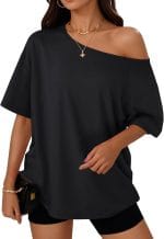 Trendy Queen Womens Off The Shoulder Tops Oversized T-Shirts Short Sleeve Tees Summer 2025 Casual Spring Fashion Clothes - Image 2