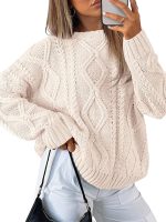 Trendy Queen Women's Oversized Cable Knit Crewneck Sweaters - Image 2