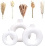 VELOVA Set of 3 White Ceramic Vase with 65 PCS Dried Pampas Grass Flowers Aesthetic Boho Modern Small Round Cute Vases for Decor Living Room Coffee Table Shelf Bedroom Office Desk Home Gifts Women Mom - Image 2