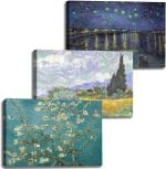 Vincent Van Gogh Canvas Wall Art - Starry Night | Almond Blossom | Wheat Field with Cypresses Paintings, Classic Artwork Picture Poster Prints for Home Decor 12"x16"x 3Pcs - Image 2
