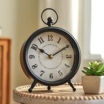 Vintage Non-Ticking Black Table Clock with Stand, Decorative Clock for Desk and Shelf, Rustic Farmhouse Style Mantel Timepiece - Image 2