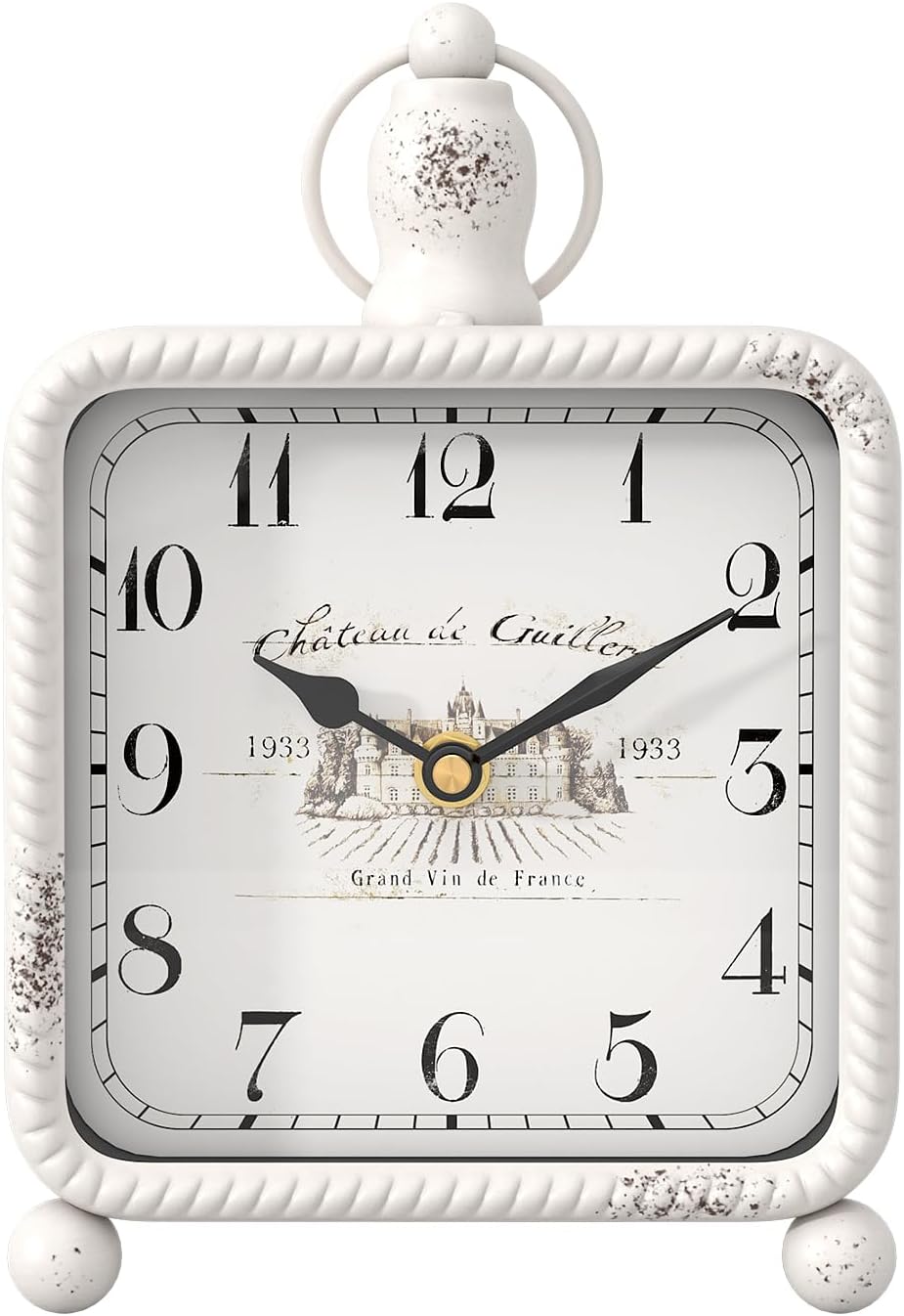 Vintage White Table Clock on Stand, Desk and Shelf Decor Clock, French Rustic Style Non-Ticking Mantel Clocks for Farmhouse, Living Room, Bedroom, Bedside, Gift (8.5" H x 5.5" W) - Image 2