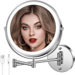 Wall Mounted Lighted Makeup Mirror, 8" Rechargeable Double-Sided Light up Magnifying Mirror 1x/10x, 3 Colors Led Vanity Mirror with Lights, Touch Dimmable 360° Rotation Foldable - Image 2