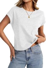 Womens Cap Sleeve Crop Tops Cotton T Shirts Crewneck Loose Fit Short Sleeves Tee Summer Fashion Clothes 2025 - Image 2