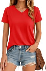 YUCOLEN Womens V Neck T Shirts Short Sleeve Cotton Summer Tops Casual Basic Tee Shirt 2025 Trendy Fashion Clothes - Image 2