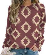 ZOCAVIA Western Aztec Sweatshirts for Women Retro Ethnic Graphic Crewneck Long Sleeve Pullover Tops Fall Casual Country Shirt - Image 2