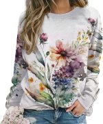 ZOCAVIA Womens Boho Floral Sweatshirts Novelty Graphic Crewneck Long Sleeve Shirts Oversized Fall Casual Flower Pullover Tops - Image 2