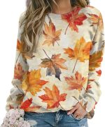 ZOCAVIA Womens Fall Crewneck Sweatshirts Fashion Casual Long Sleeve Pullover Tops Country Camo Maple Graphic Shirts Oversized - Image 2