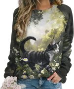ZOCAVIA Womens Funny Cat Sweatshirts Fall Casual Crewneck Pullover Tops Vintage Forest Graphic Long Sleeve T Shirts Oversized - Image 2