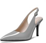 Zamikoo Women Beaded Pumps High Heel Slingback Pointed Toe Slip On 3.5 Inch Stilettos Ankle Strap Adjustable Buckle Patent Leather US Size 5 -Size 13 - Image 2
