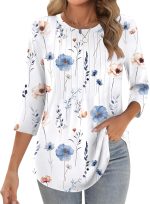 Zeagoo 3/4 Length Sleeve Womens Tops Crew Neck Loose Fit Shirts Pleated Cute Clothes Dressy Casual 2025 Summer Tunics - Image 2