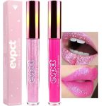 evpct 2Pcs Rose & Hot Pink Glitter Metallic Shimmer Diamond Lipstick Lip Gloss Set for Women Long Lasting Waterproof, Light Bright Rose Pink Sparkle Glitter Matte Liquid Lipstick Lip Makeup Kit - Image 2