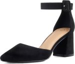 mysoft Women's Pointed Toe Low Chunky Heels Closed Toe Ankle Strap Dress Pump Shoes - Available in Wide Sizes - Image 2