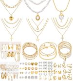 120PCS Gold Jewelry Sets For Women, With 7 Necklace,12 Bracelet,30pcs Hoop Earring,59pcs stud earrings and 12pcs cuff Ear Earrings Friendship for Happy Gifts - Image 2