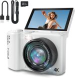 16X Zoom 4K Digital Camera for Photography and Video, Point and Shoot Digital Cameras with Flip Screen, Small Digital Camera with Wifi and Bluetooth, Vlogging Camera for Youtube Video Recording(White) - Image 2