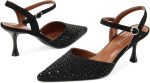 Rhinestone Kitten Heels for Women Closed Pointed Toe Stiletto Heels Ankle Strap Buckle Prom Party Wedding Office Work Elegant Dress Pumps Shoes - Image 3