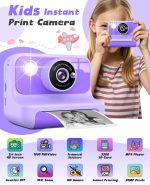 Instant Print Camera for Kids, 1080P Digital Video Cameras, Christmas Birthday Gifts Toys for Age 3-12, Toddler Camera for 4 5 6 7 8 9 10 Year Old Girls - Purple - Image 3