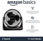 Amazon Basics Air Circulator Fan, Desk Fan for Bedroom, Home and Office, With 90-Degree Tilt Head, 3 Speed Settings, Lightweight (4.2 LBS), 70 Watts, Black, 14.8"Wx7.6"Dx14.1"H - Image 3