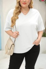 Women's Plus Size V Neck T Shirts Summer Half Sleeve Tees Casual Loose Fit Cotton Tunic Tops - Image 4