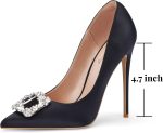 Elisabet Tang Women's High Heels,4.72 Inch Satin Glitter Rhinestone Stiletto Pumps for Women Sexy Closed Pointed Toe Heels Elegant Versatile Wedding Bridal Party Dress Shoes - Image 3