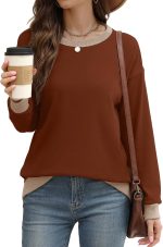 Saloogoe Sweatshirts for Women Crewneck Long Sleeve Loose Fit Tops Color Block Ribbed Trim Fashion 2025 - Image 3