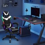 Gaming Chairs for Adults - Computer Chair with Footrest & Ergonomic High Back, LED Light, 360° Swivel Height Adjustable Gamer Chairs Office Chair for Working Gaming Resting Sleeping, Black - Image 3