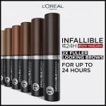 L'Oreal Paris Infallible Volumizing 24H Wear Brow Mascara, Long Lasting Eyebrow Makeup for 2X Fuller Eyebrows, 7.0 Blonde, 0.13 Fl Oz - Image 4