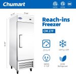 27" Commercial Freezer with Single Solid Door, 23 Cu.ft Fan Cooling Stainless Steel Upright Freezer, LED Lighting, 3 Shelves for Restaurant, Commercial Kitchen, Bar, Shop, etc - Image 3
