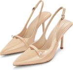 Women's Slingback Heels Closed Toe Pointed Stiletto High Heel Pumps Elegant Dress Shoes for Wedding Party Bride with Pearl - Image 5