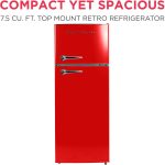 Frigidaire EFR786 Retro Apartment Size Refrigerator with Top Freezer - 2 Door Fridge with 7.5 Cu Ft of Storage Capacity, Adjustable Spill-Proof Shelves, Door & Crisper Bins, Red - Image 3