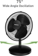 HOLMES 12" Table Fan, 75° Oscillation, 3 Speeds, 15° Adjustable Head Tilt, Ideal for Home, Bedroom or Office, Black - Image 4