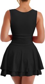 Kaximil Women's Square Neck Ruffle Hem Mini Dress Ruched Waist Short Party Dresses - Image 3