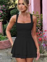 Kaximil Women's Square Neck Ruffle Hem Mini Dress Ruched Waist Short Party Dresses - Image 4