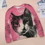 ZOCAVIA Women's Y2K Art Cat Sweatshirts Fall Abstract Graphic Pullover Tops Long Sleeve Oil Painting Cat Printed T Shirts - Image 4