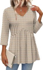 3/4 Length Sleeve Womens Tops 2025 Blouses for Women Dressy Casual Fashion Clothing V Neck Babydoll Tops Fall Outfits - Image 3