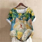 Women's Vintage Linen Tops Short Sleeve Boho Summer Graphic Tees Tunic Shirts Casual Loose Button Blouses - Image 3