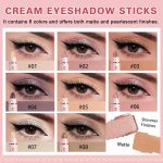 8 Colors Cream Eyeshadow Stick Set, Eye Shadow Brightener Stick Shimmer and Matte Finishes, Long-Lasting, Waterproof, Crease-Proof, Crayon Eye Shadow Pencil Highlighter Makeup - Image 3
