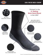 Dickies Men's Dri-tech Moisture Control Mid-Crew Socks (6 Pairs) - Image 3