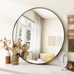 VooBang Black Round Bathroom Mirror, 30 inch Circle Wall Mounted Hanging Mirror with Simple Modern Circular Metal Frame for Hallway, Entryway, Living Room, Black Frame - Image 3