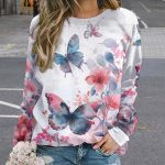 ZOCAVIA Cat Sweatshirts for Women Fall Fashion Casual Crewneck Pullover Tops Butterfly Floral Graphic Y2K Long Sleeve T Shirt - Image 3