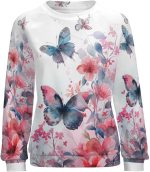 ZOCAVIA Cat Sweatshirts for Women Fall Fashion Casual Crewneck Pullover Tops Butterfly Floral Graphic Y2K Long Sleeve T Shirt - Image 4