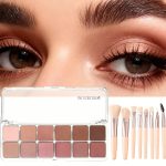 12 Color Eye Shadow Palette Matte Shimmer Eyeshadow Palette with 8 Soft Brushes Blendable Eye Shadow for Women Makeup Palette - Image 3