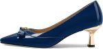 Womens Heeled Pumps, Square Toe Mid Heel Shoes for Women, Kitten Heel Shoes Decorated with Bows and Flower - Image 3