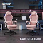 Gaming Chair,Fabric Computer Chair with Pocket Spring Cushion,400 lb Load Capacity,Ergonomic Office Chair with Footrest,Height Adjustable Video Gamer Chair with Lumbar Support (Pink) - Image 3